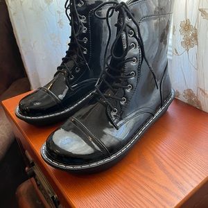 Fuel black patent (man-made) combat boots - NWOT